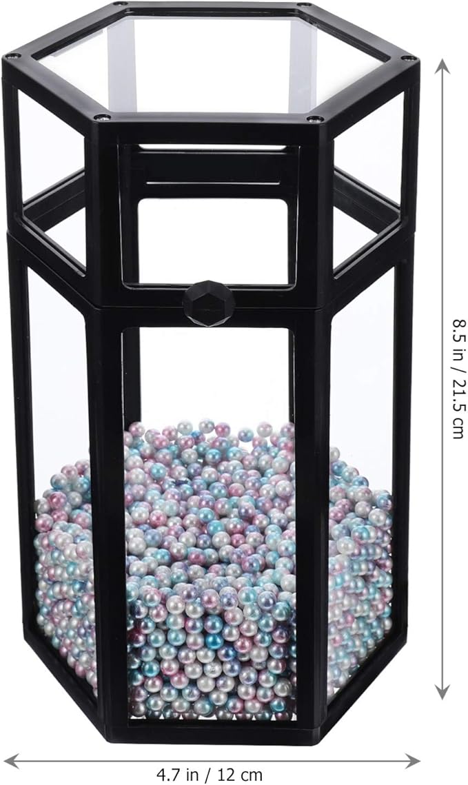 FRCOLOR Glass Makeup Brush Holder with Lid, Vintage Makeup Brush Organizer Storage Box with Colorful Pearls for Vanity Dresser (Black)