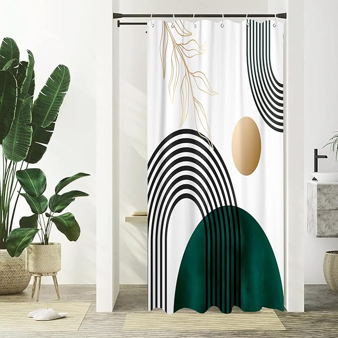 Aipon Green Mid Century Shower Curtain for Bathroom Abstract Boho Shower Curtain Modern Fabric Waterproof Shower Curtains for Bath with (36'' × 72'', Green1)
