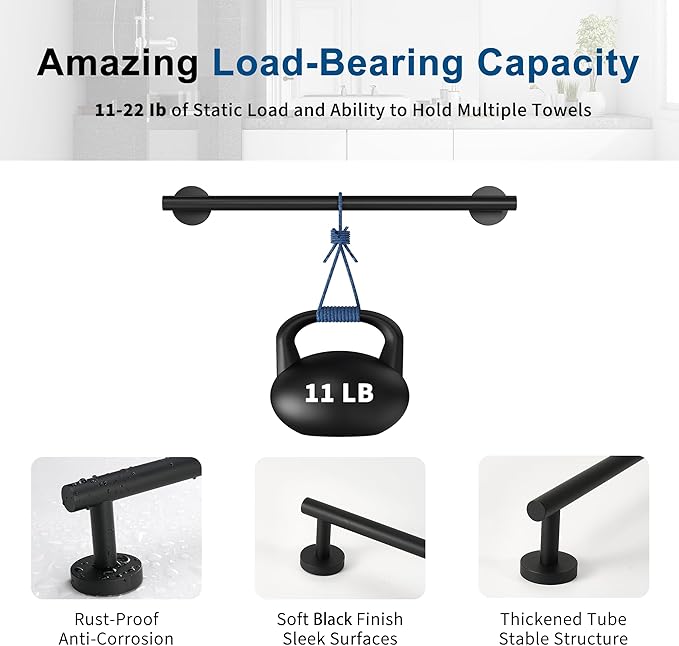 Matte Black Towel Bar, 30 Inch Towel Racks for Bathroom Wall Mounted, Thicken SUS304 Stainless Steel Heavy Duty Hand Towel Holder Organizer, Bathroom Accessories, Total Length 32.5 Inch