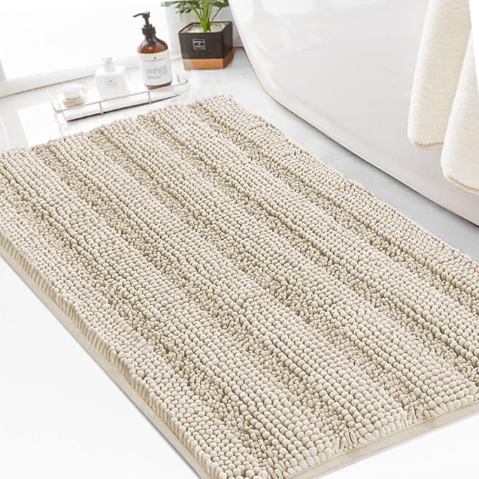 Turquoize Chenille Bath Rugs Shaggy Bathroom Rugs Non Slip Bath Mat for Bathroom 24 x 36 Fog Rug for Extra Soft and Absorbent Area Rug, 24"x 36", Fog