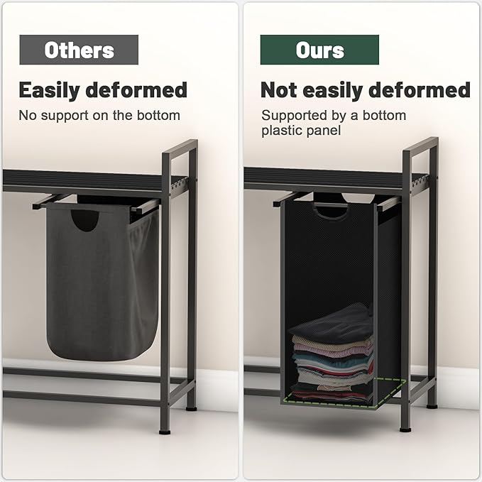 Sonharlar Laundry Hamper, Laundry Sorter with 3 Pull-Out Removable Oxford Fabric Bags Cloth Laundry Basket 3 x 10 Gallons (Charcoal Black)
