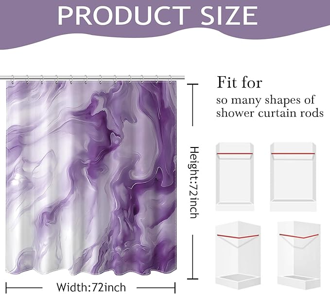 Mocsicka Purple Marble Shower Curtain for Bathroom Modern Abstract Purple and White Shower Curtain Waterproof Modern Art Decor Bath Curtain with 12 Hooks 72 X 72 Inches