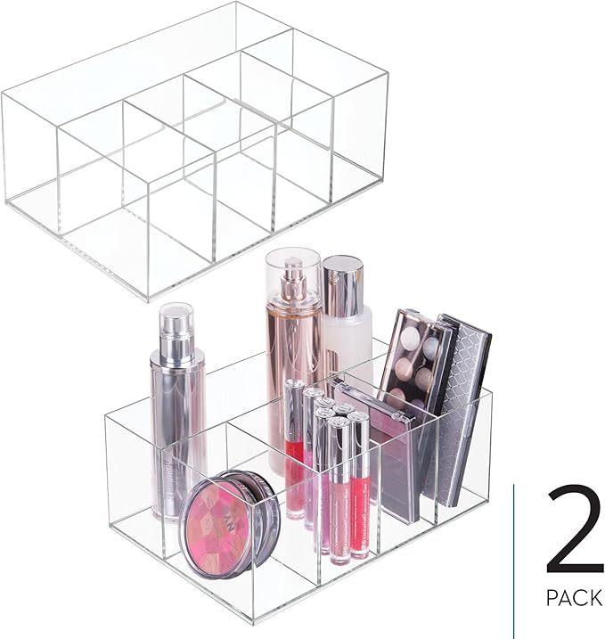 iDesign 5-Section Divided Makeup Organizer for Bathroom Vanity or Countertop - Set of 2 - Clear