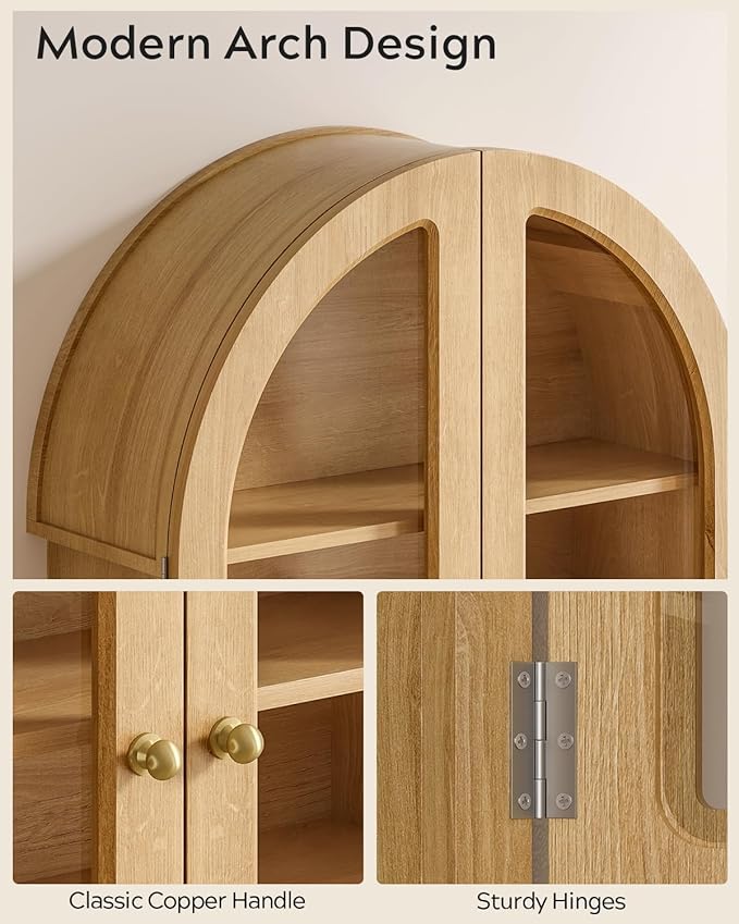 EYYTHUNG Modern Arched Wall Cabinet, Large Bathroom Medicine Wall Mounted Cupboard, Farmhouse Floating Storage Cabinet with Acrylic Door Adjustable Shelf, Wood Organizer (Natural Oak)