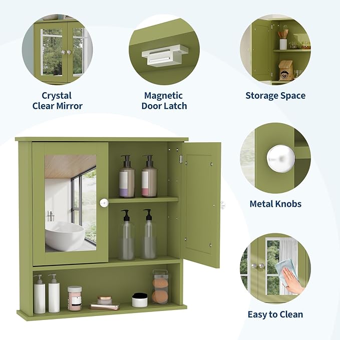 Bathroom Wall Cabinet with Mirrored Doors – Slim Medicine Cabinet with Adjustable Shelf – 2.2x23x5.1 Inch Compact Wall Cabinet for Bathroom, Kitchen, Laundry Room, Entryway