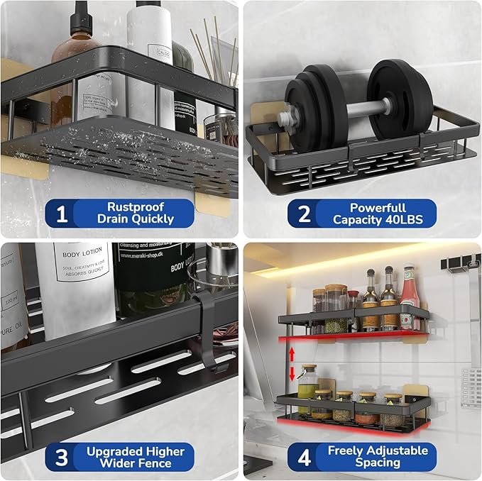 Fadflurry® Self-Adhesive Multipurpose Wall Mounted Bathroom Shelf and Rack for Bathroom and Kitchen, Space Saving Bathroom Organizer Shelf, Punch Free Wall Shelves, Wall Stand (Black Pack of 1)