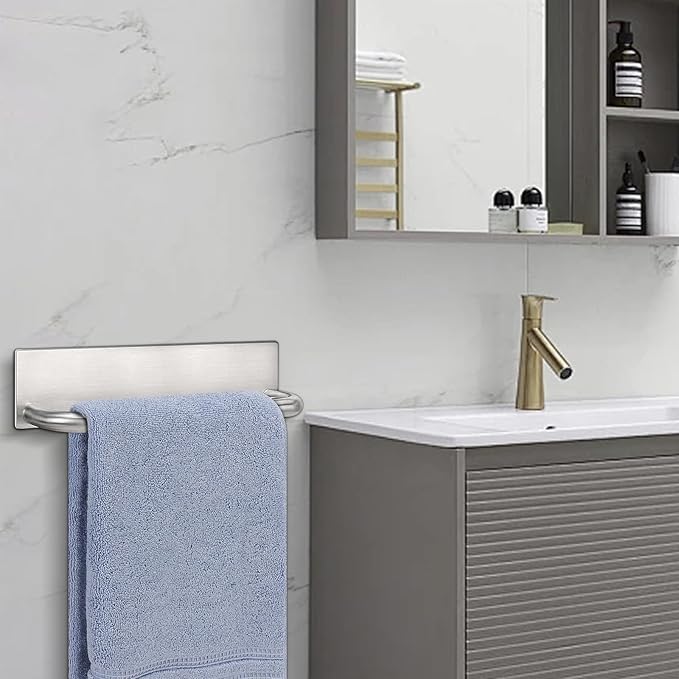 Livabber Self Adhesive Hand Towel Holder- 304 Stainless Steel Hand Towel Bar for Bathroom Kitchen Stick on Wall, Towel Ring No Drilling, 9 Inch (Brushed Nickel)