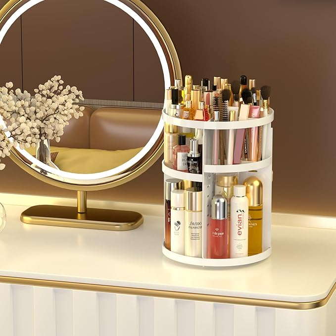360 Large Rotating Makeup Organizer Countertop, Clear Acrylic Makeup Organizers, Organizador De Perfumes, 7 Layers Large Make Up Organizer, Huge Storage Fits for Vanity and Bathroom (White, Small)