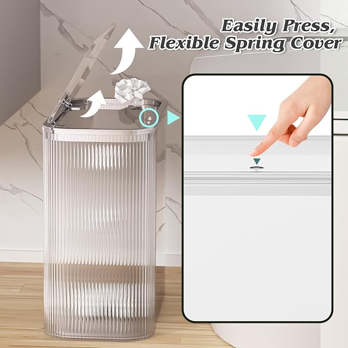Clear Bathroom Accessories Set 8 Pcs, Trash Can with Bags, Glass Bathroom Set Include Soap Dispenser, Toothbrush Holder, Tumbler, Qtip Holder Set, Vintage Bathroom Sink Set, Cute Bathroom Decor
