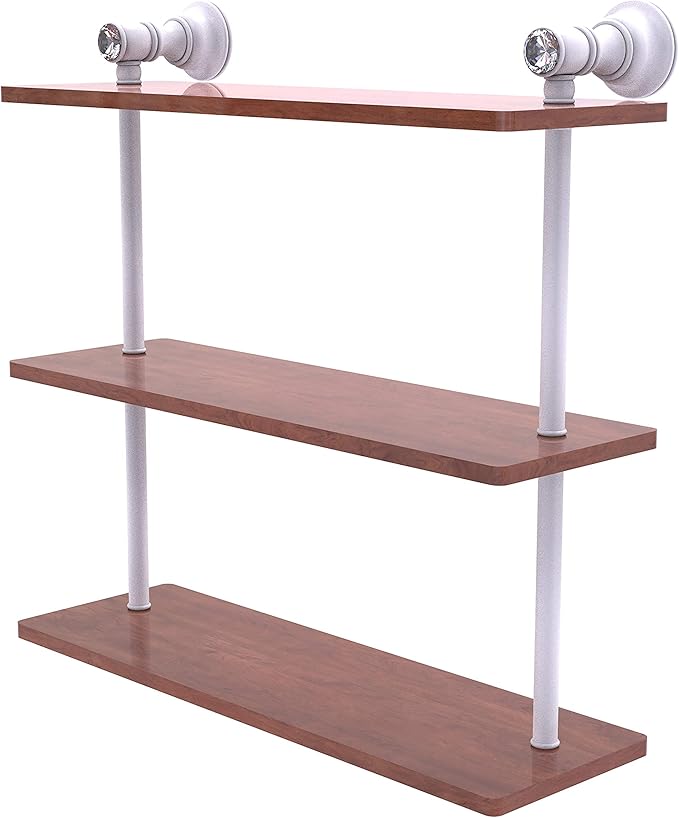 Allied Brass CC-5-16-IRW Carolina Crystal Collection 16 Inch Triple Wood Shelf, Matte White