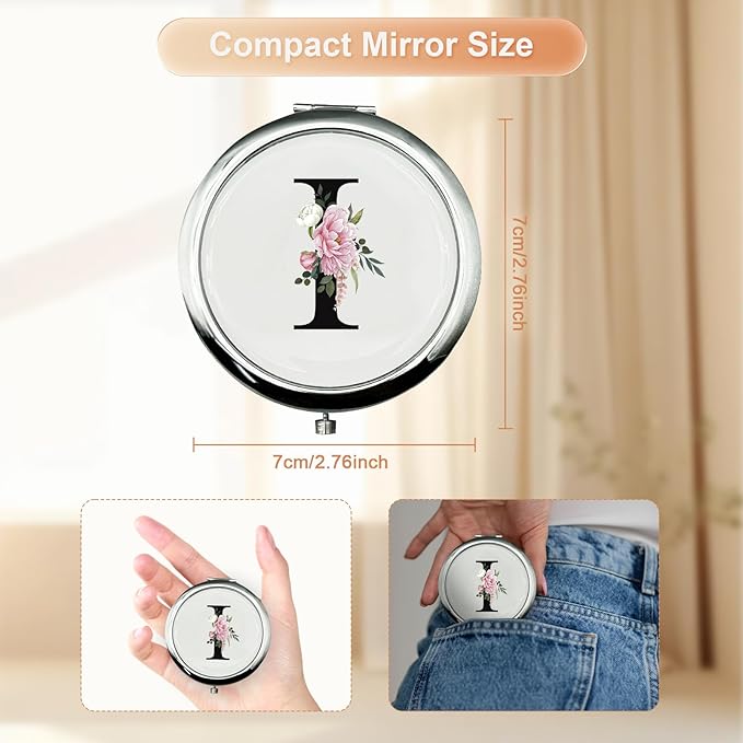JEKUGOT Monogram Compact Mirror, Personalized Gifts for Women and Girls, Small Pocket Mirror, Personalized Compact Mirrors for Girls, Sister, Wife, Mothers, Birthday Gifts - I