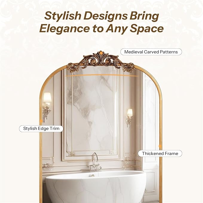 24x35 Inch Bathroom Medicine Cabinet with Mirror, Recessed or Surface Mount, Sturdy, Durable & Easy Installation, Vintage Metal Frame(Gold)
