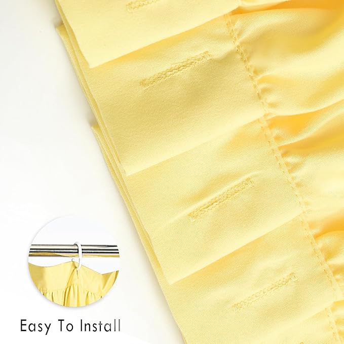 Bright Yellow Shower Curtain, Vintage Handcrafted Bow Tie Bath Curtain for Master Bathroom, Ruched Microfiber Bathroom Curtain with 12 Buttonholes, 72" W x 72" H (LQ-10)
