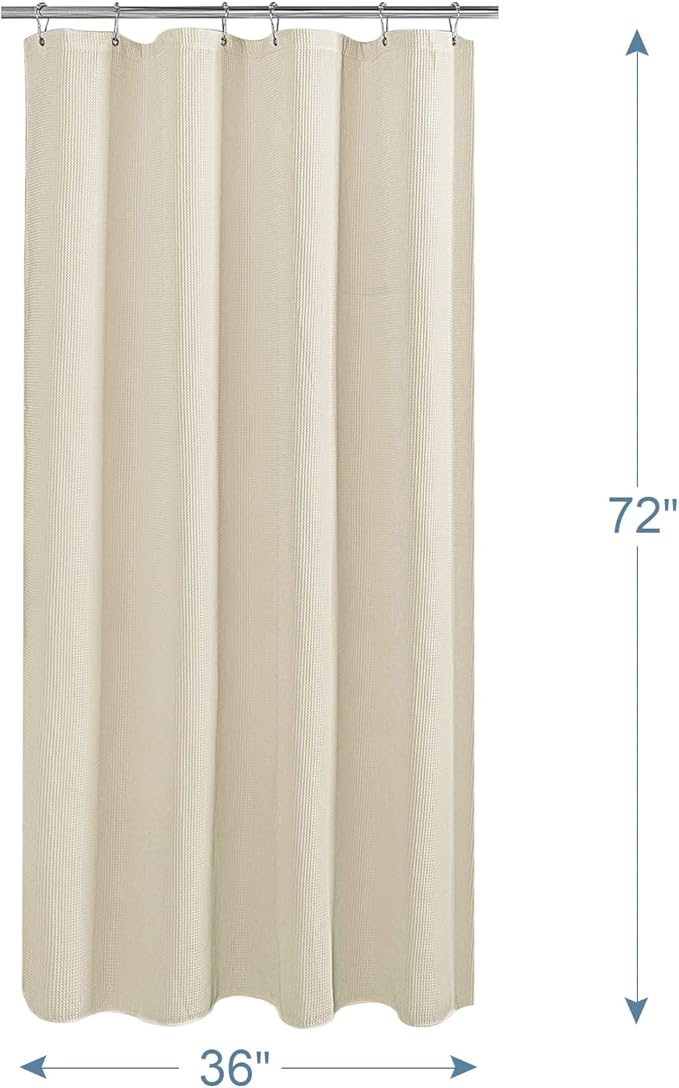 AmazerBath Waffle Shower Curtain, Cream Yellow Fabric, Hotel Quality, Heavy Duty, 36 x 72 Inches