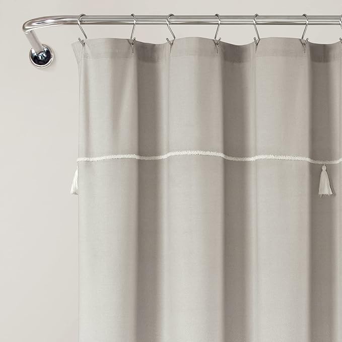 Lush Decor Ombre Embroidery Tassel Cotton Shower Curtain, 72" x 72", Gray
