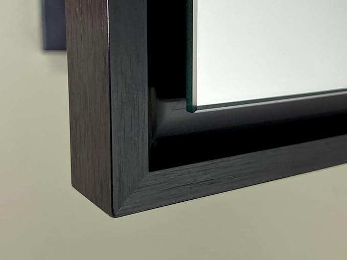 Fox Hollow Furnishings 16x26 Parker Metro Metal Framed Rectangle Recessed Bathroom Medicine Cabinet, Floating Mirror, 14x24 in-Wall Opening, Steel, Adjustable Glass Shelves, Magnet Close, Black