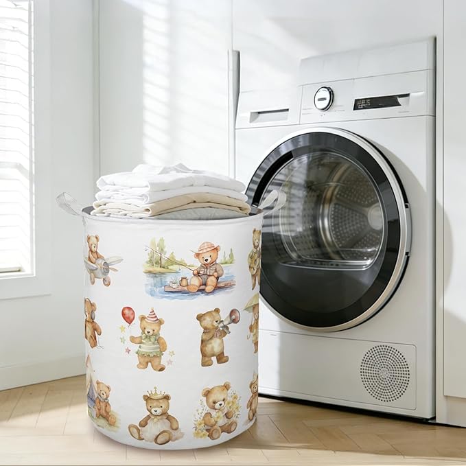 Teddy Bear Sports Laundry Basket Hamper, Bear Nursery Decor, Kids Foldable Clothes Toys Books Storage Box Bins Baskets Organizer for Toddler Kids Bedroom Playroom Bathroom
