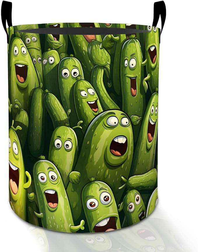 Funny Pickle Laundry Basket Hamper for Boys Girls Kids Adults, Foldable Waterproof Oxford Clothes Storage Bin, Cartoon Organizer for Bedroom Bathroom Room Decor 19.7"x15.8"