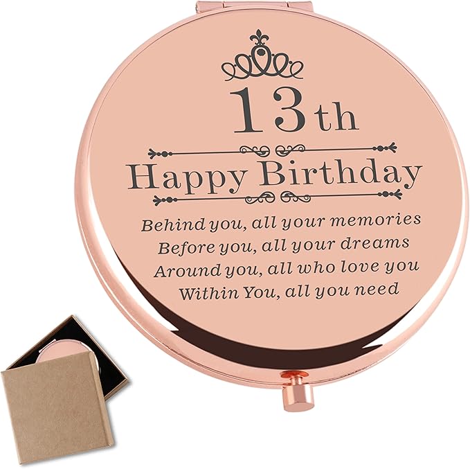 13th Birthday Gift for Girls Rose Gold Travel Compact Pocket Sweet 13 Years Old Gifts for Daughter Bestie Sister Happy 13th Birthday Gift Ideas for Her Turning to 13th Birthday Present