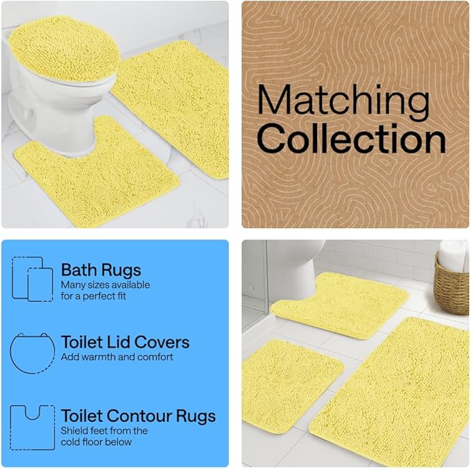 GORILLA GRIP Bath Rug Mat 60x24, Thick Soft Absorbent Chenille, Quick Dry Microfiber Mats, Rubber Backing Washable Shower Floor Rugs, Bathmat Runner, US Designed Bathroom Home Decor Accessories Yellow