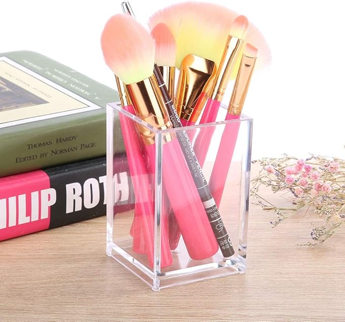 LAVEN Large Brushes Storage Acrylic Makeup Brush Organizer Nail Pen Organizer Case Single 1 Compartment Transparent Cosmetics