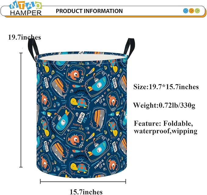 NTAOHAMPER Laundry Hamper,Laundry Basket, Nursery Hamper,Waterproof Storage Bin,Clothes Organizer Basket,Room Decor(Line Ocean)