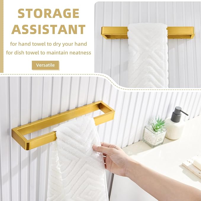 Angle Simple Bathroom Towel Holder, SUS 304 Stainless Steel Hand Towel Holder Rack, Shower Hanger Wall Mounted 11.73", Brushed Dark Gold
