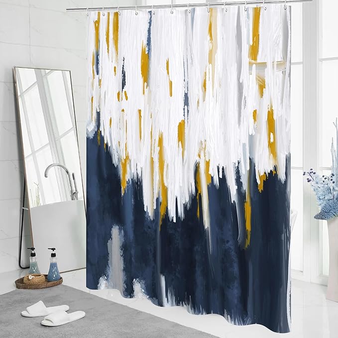 MitoVilla Grey Blue Shower Curtain, Graffiti Ombre Fabric Shower Curtains for Modern Abstract Bathroom Decor, Brush Strokes Oil Painting Design, Watercolor, 72 x 72