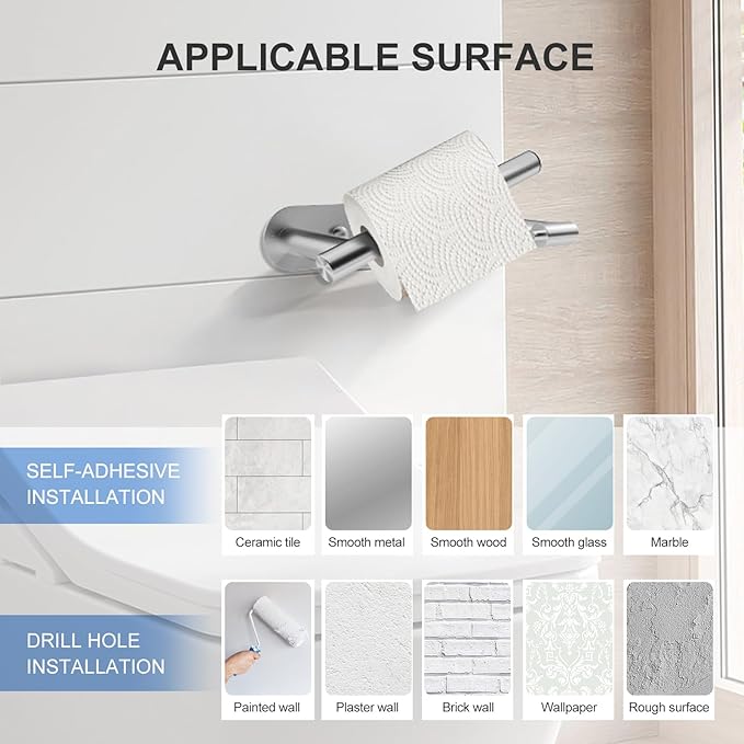 SetSail Toilet Paper Holder Adhesive or Screw-in Brushed Nickel Bathroom Toilet Paper Roll Holders Wall Mount Stainless Steel Tissue Holder for Bathroom Hardware Accessories