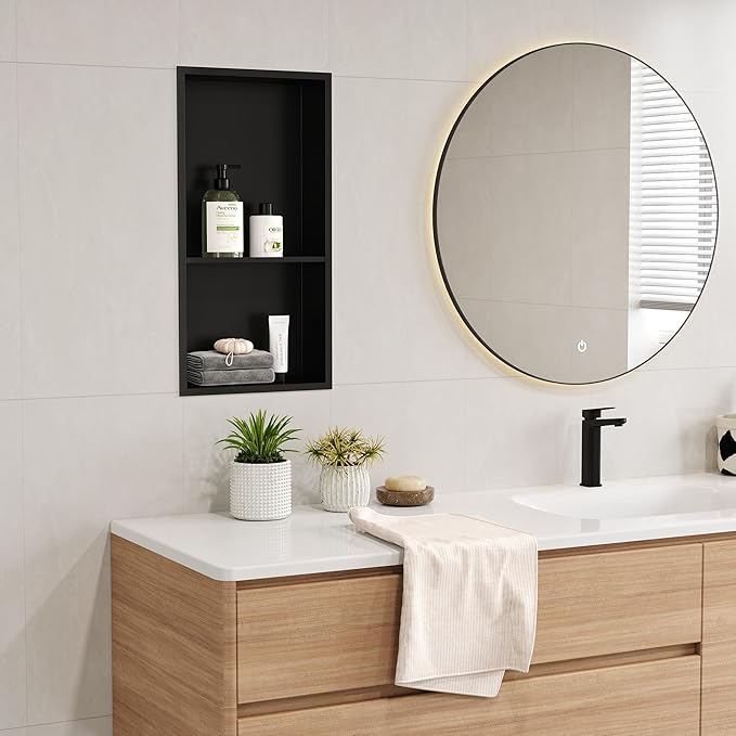 Neodrain Shower Niche Insert Tile-Ready Recessed Wall Niche for Shower Organizer - Stainless Steel No Tile Needed Built-in Bathroom Shelf, 2-Tier12x24 Inch Easy Install, Matte Black