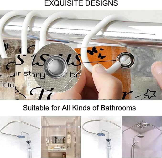 Lnond 4Pcs Bathroom Shower Curtain Sets with Rugs, Orange Brown Motivational Home Family Bathroom Sets with Shower Curtain and Rugs and Accessories