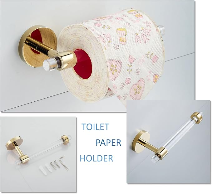 Bathroom Accessories Set Acrylic Gold - Towel Bar Rack Toilet Paper Holder Towel Hook - Wall Mounted Bathroom Hardware Set 3 Pieces SHUNLI
