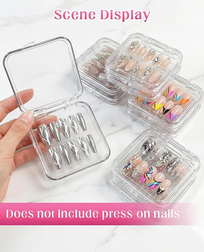18PCS Press on Nail Packaging Case, False Nail Storage Boxs Container Holder with 60Pcs Adhesive Double