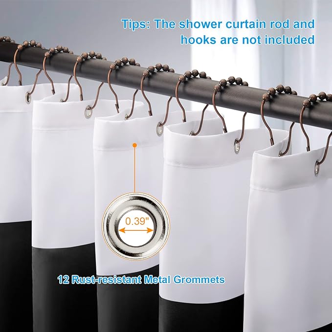 AmazerBath Black and White Shower Curtain Cloth, Striped Shower Curtain Fabric with 2 Heavy Stones, 72" W x 72" H