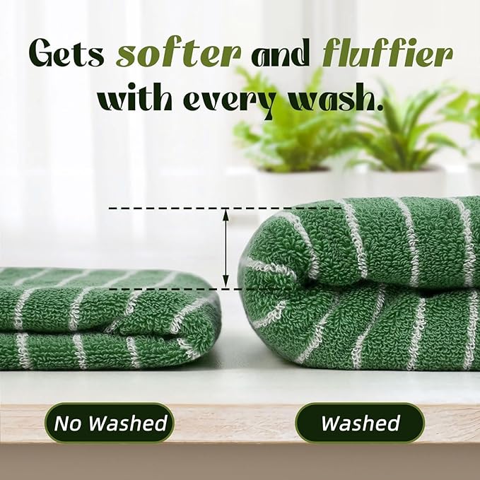 Jacquotha Hand Towels for Bathroom Green Striped - 2-Piece Premium Quick Drying Towels for Kitchen Spa Workout, Stylish Compact for Hand Face Hair, 14” x 29”