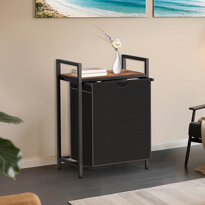 Sonharlar Laundry Sorter with Removable Bag, 16 Gallons Laundry Hamper with Adjustable Feet, Laundry Basket for Laundry Room, Bathroom and Bedroom(Black and Rustic Brown)