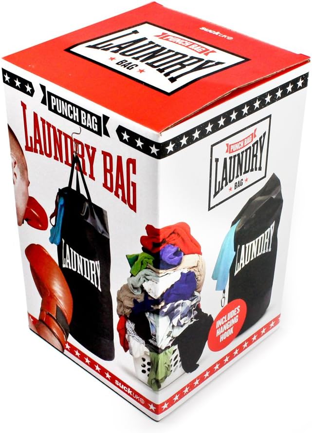 Suck UK Boxing Laundry Bag - Punch Bag Shaped Laundry Basket - Teenage Boys Washing Basket - University Room Student Essentials - Hanging Hamper - Clothes Storage - Funny Boxing Gifts For Men - 70 L