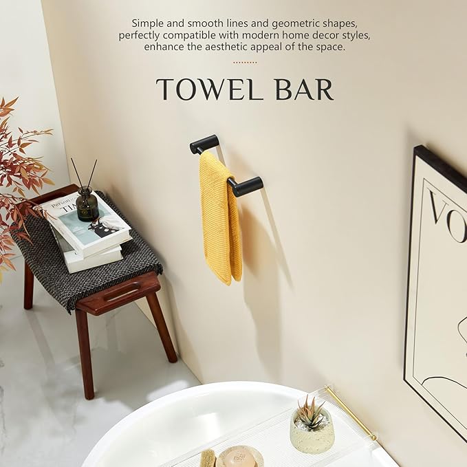 KOKOSIRI Towel Rings Matte Black 9-Inch Hand Towel Holder for Bathroom Wall Rack Wall Mount Bathroom Hardware Accessories Stainless Steel, B4007BK-L9