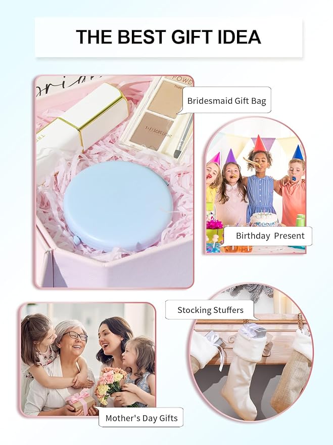 Compact Mirror for Purse, Pack of 24 Double-Sided 1X/2X Magnifying Metal Pocket Makeup Mirrors(Round, Light Blue)