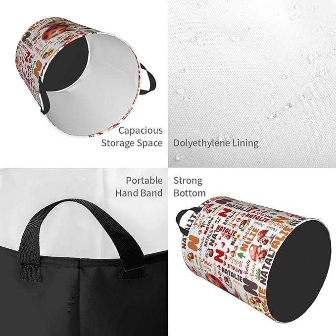 Personalized Ladybug Mushroom Laundry Basket For Baby Kids Boys Girls Adult Custom Hamper Basket With Name For Bathroom Bedrooms Collapsible Baby, Dirty Clothes Hamper With Handles