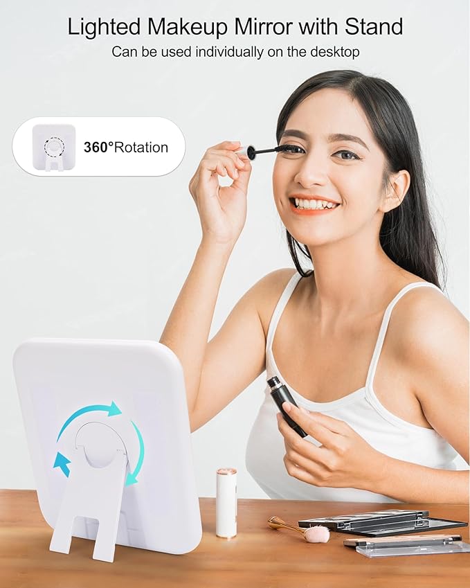 Relavel Makeup Mirror with Lights, LED Replacement for Makeup Bag, 3 Color Lights, Brightness Adjustable, 8.3 x 5.1 Inches