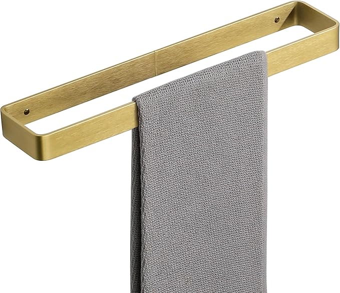 SAYAYO Brushed Gold Hand Towel Holder for Bathroom Wall, 16 Inch Self Adhesive Towel Bar Hand Towel Rack Square Heavy Duty