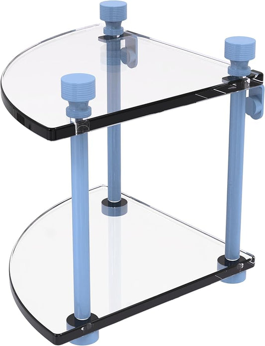 Allied Brass FT-3-FTB Foxtrot Collection Two Tier Corner Glass Shelf, Flat Troll Blue