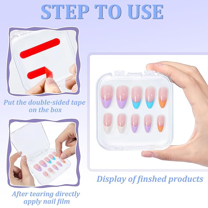 Press on Nail Box,30 Sets Display Case Artificial Nails Display Storage Box with 60 Pcs Adhesive Double Sided Tape Press On Nail Packaging for Nail Salon