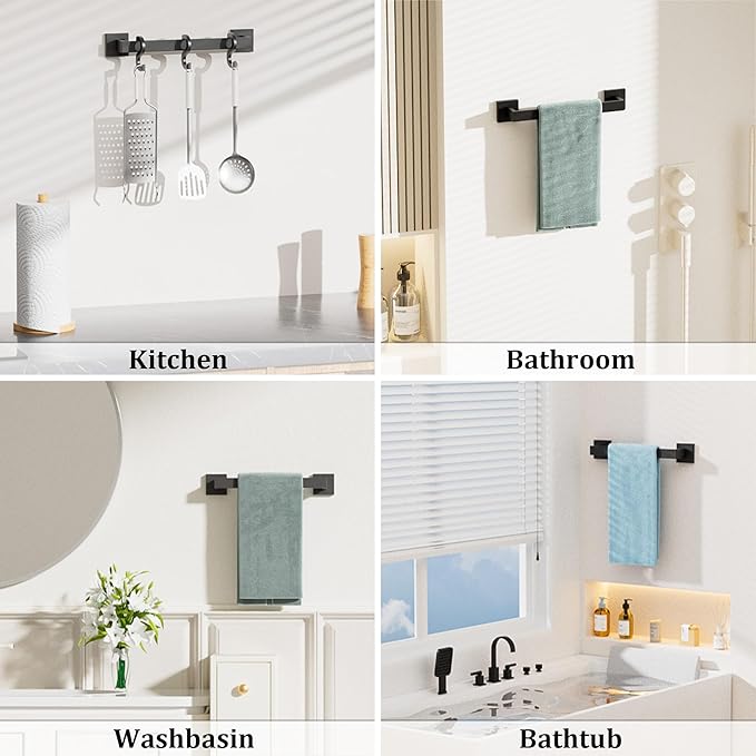 Alise Black Towel Bar, 16 Inch Towel Racks for Bathroom, SUS304 Stainless Steel Towel Holder Wall Mounted, Heavy Duty Towel Hanger for Bathroom & Kitchen (Matte Black)