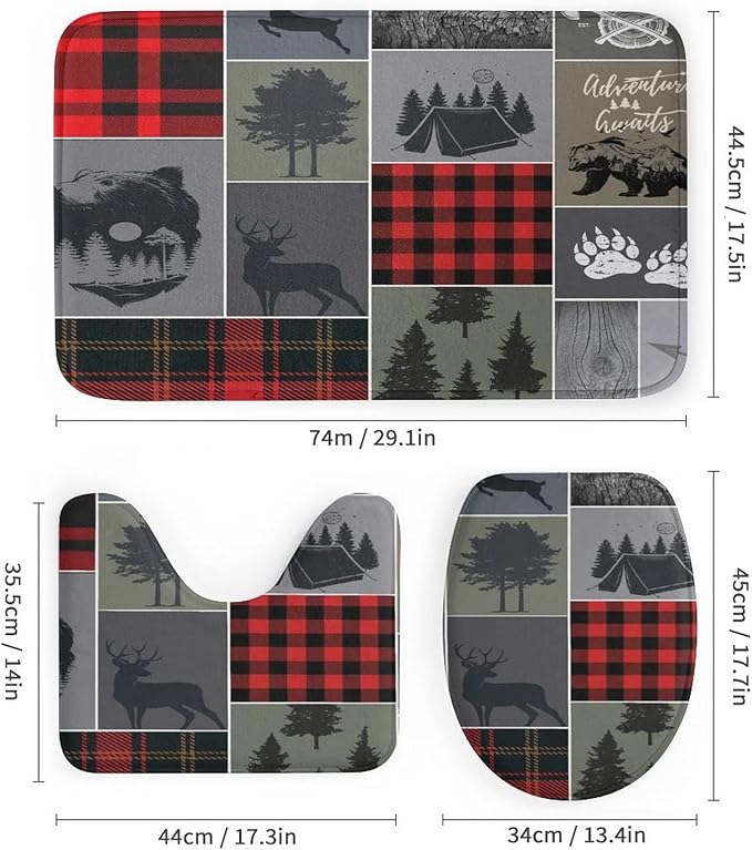 Cabin Rustic Bear Deer Shower Curtain Sets with Rugs 4 Piece Accessories Bathroom Curtains Shower Set Include Shower Curtain Non-Slip Rug Toilet Lid Cover Bath Mat One Size