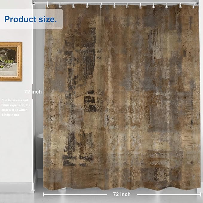 Shrahala Brown Grey Abstract Art Decorative Shower Curtain, Acrylic Painting for Bathroom Stall, Waterproof Funny Design with Grommets, 72x72 Inch