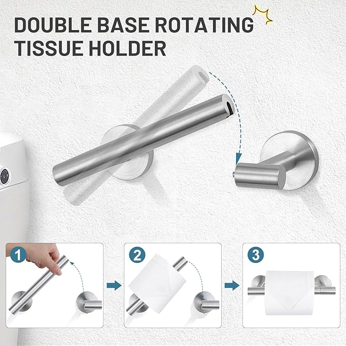 TURS Brushed Steel 5 Piece Bathroom Hardware Set, SUS304 Stainless Steel Bath Towel Bar Set, 24 Inch Bathroom Accessories Kit Wall Mounted