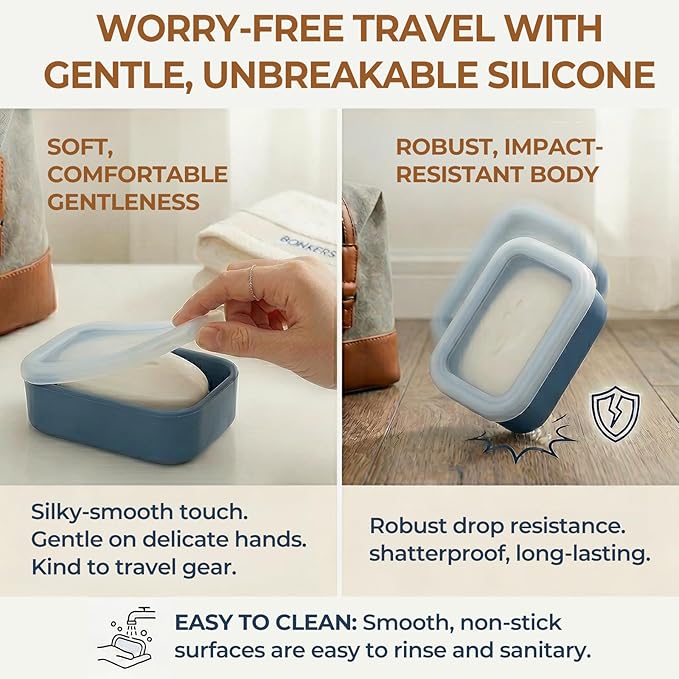 AIMAIAIMAI Compact Leakproof Silicone Travel Soap Case, Portable Soap Container with Drainage Layer - 2026 Travel Essentials for Camping, Gym & Shower (Blue)