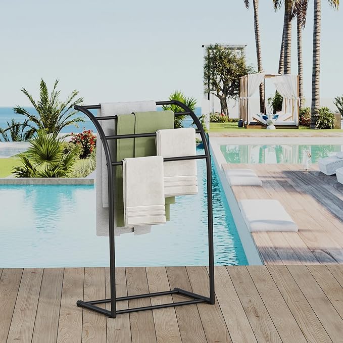 YINMIT Free Standing Towel Rack, 4 Tier Towel Racks for Bathroom, Pool Towel Rack Outdoor, Metal Blanket Rack, Blanket Display and Towel Drying Rack